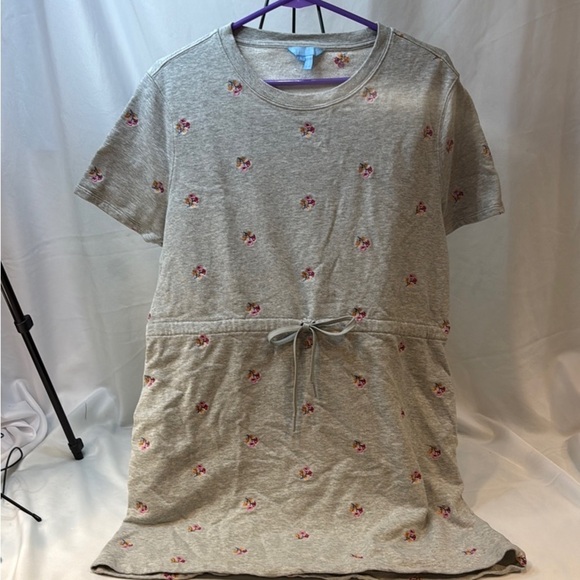 Draper James Gray Sweatshirt Dress, Pink Floral Embroidery, Size Large, Preowned - Picture 1 of 9